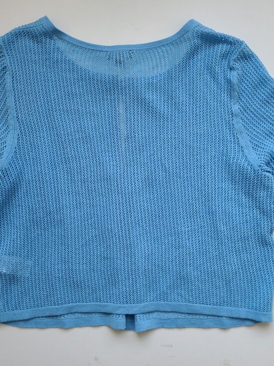 Talbots 1 Button Open Knit Cardigan S Lt Blue Cropped Mesh Pastel Y2K Soft Girl - Picture 4 of 9